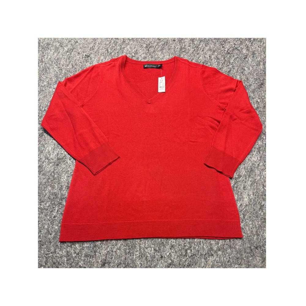 New York & Company‎ Womens Red V-Neck 3/4 Sleeve Knit Sweater XXL NWT 0255